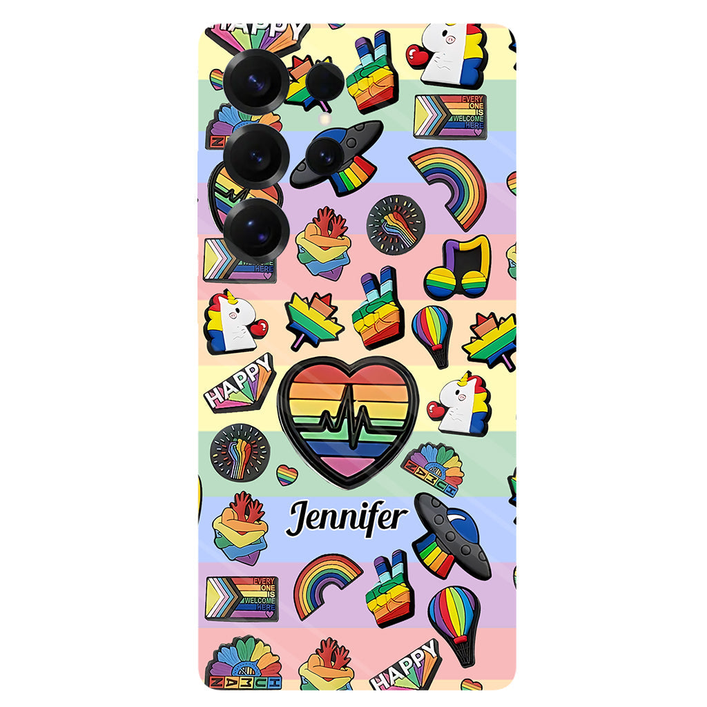 Coque de téléphone et support pour téléphone personnalisés « Arc-en-ciel de la fierté » avec impression intégrale, en soutien à la communauté LGBT.