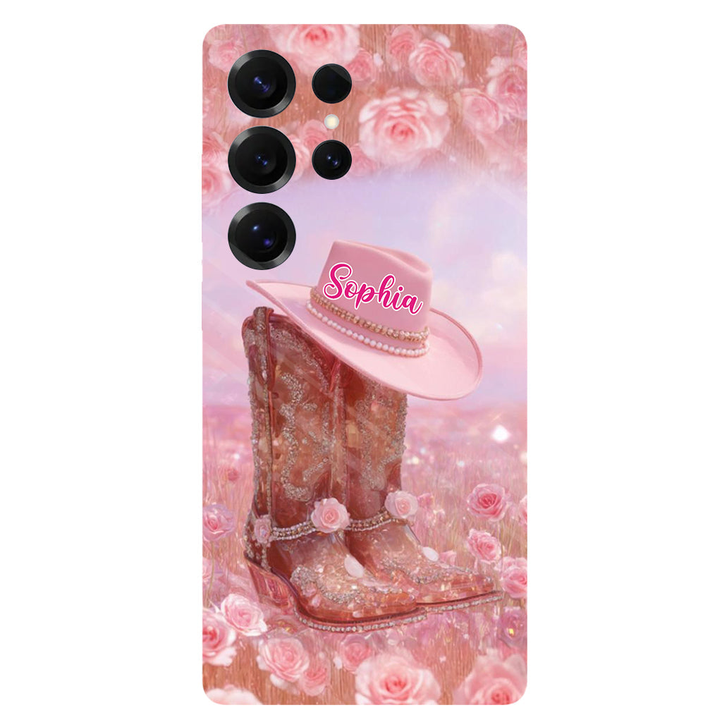 Florales Cowgirl-Motiv – Personalisierte Handyhülle und Handygriff mit Cowgirl-Vollbilddruck