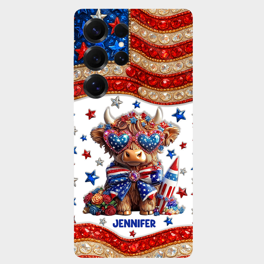 July 4th America - Personalized Highland Cow Full Print Phone Case