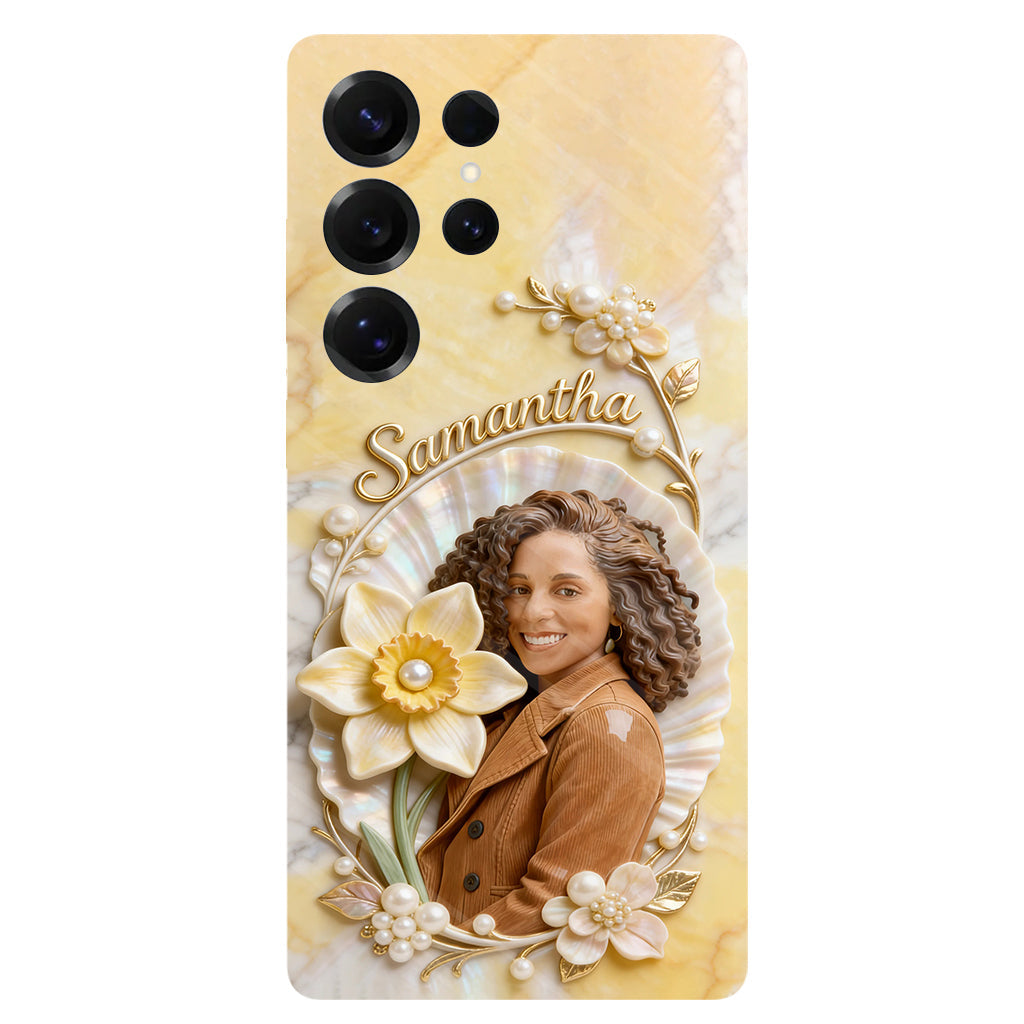 Coque de téléphone personnalisée avec photo et fleur de naissance - Impression intégrale « Amour de soi »