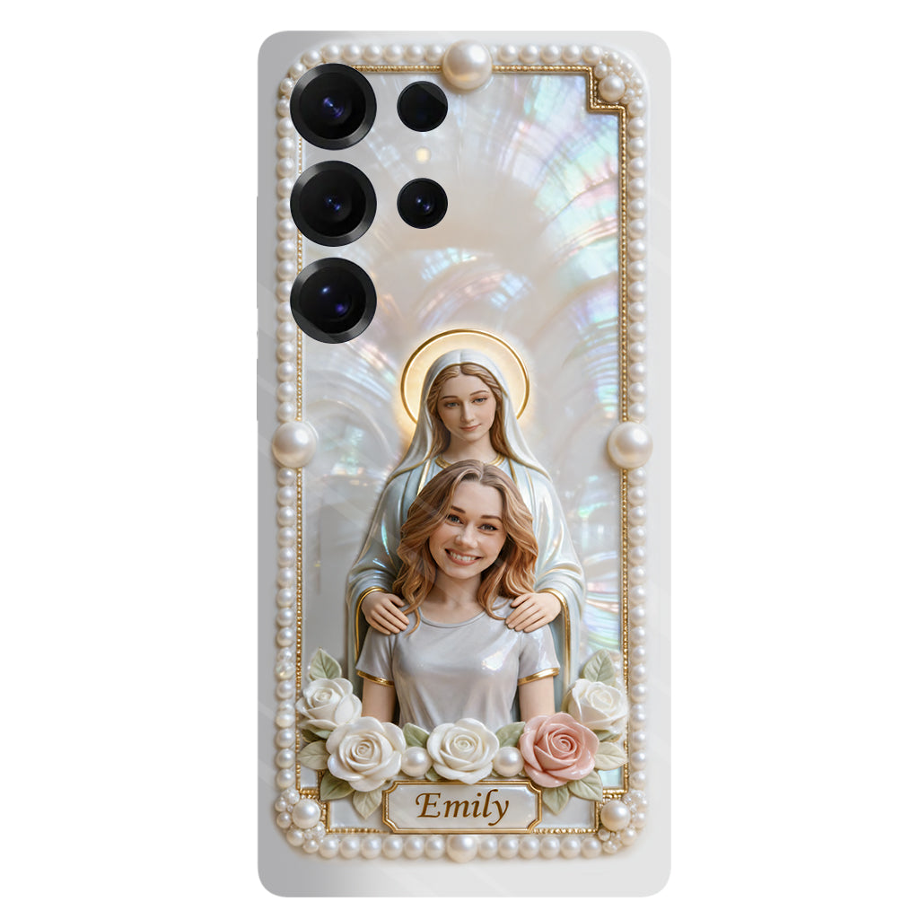 Blessed Virgin Mary Custom From Photo - Pearl & Roses - Personalized Christian Full Print Phone Case