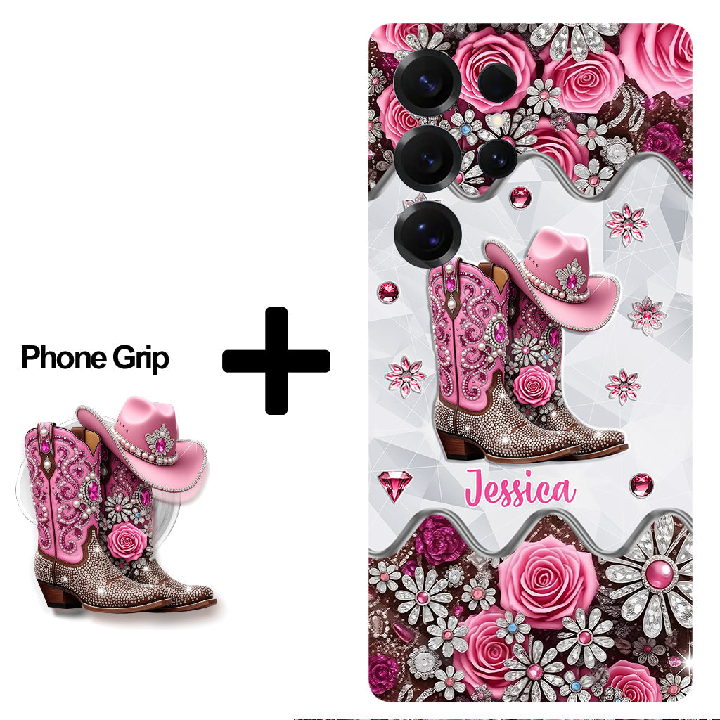 Bottes de cowgirl - Coque de téléphone personnalisée avec imprimé intégral cowgirl et support pour téléphone