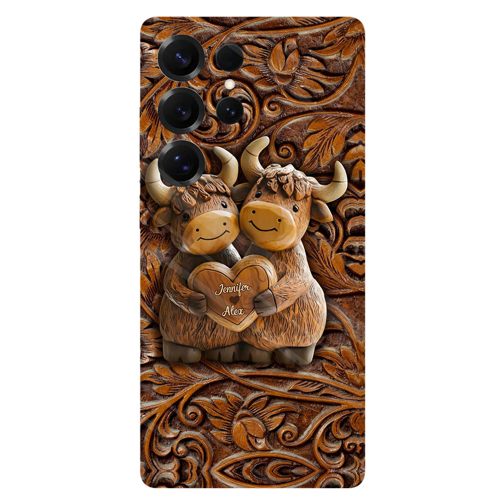 Couple de vaches des Highlands mignon - Coque de téléphone personnalisée avec imprimé intégral de vaches des Highlands