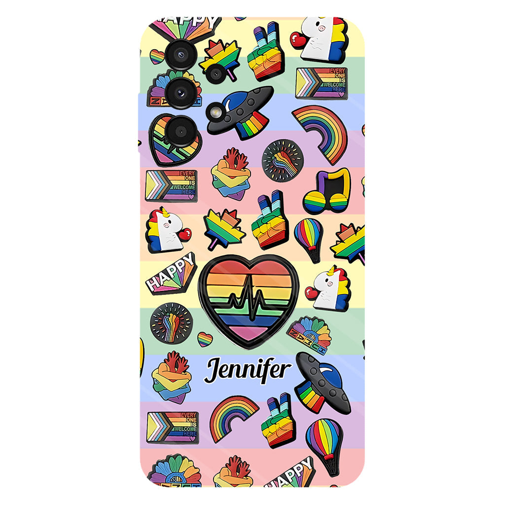 Coque de téléphone et support pour téléphone personnalisés « Arc-en-ciel de la fierté » avec impression intégrale, en soutien à la communauté LGBT.