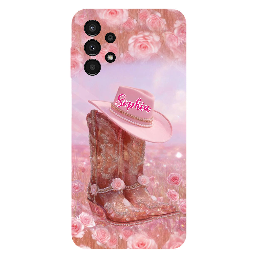 Florales Cowgirl-Motiv – Personalisierte Handyhülle und Handygriff mit Cowgirl-Vollbilddruck