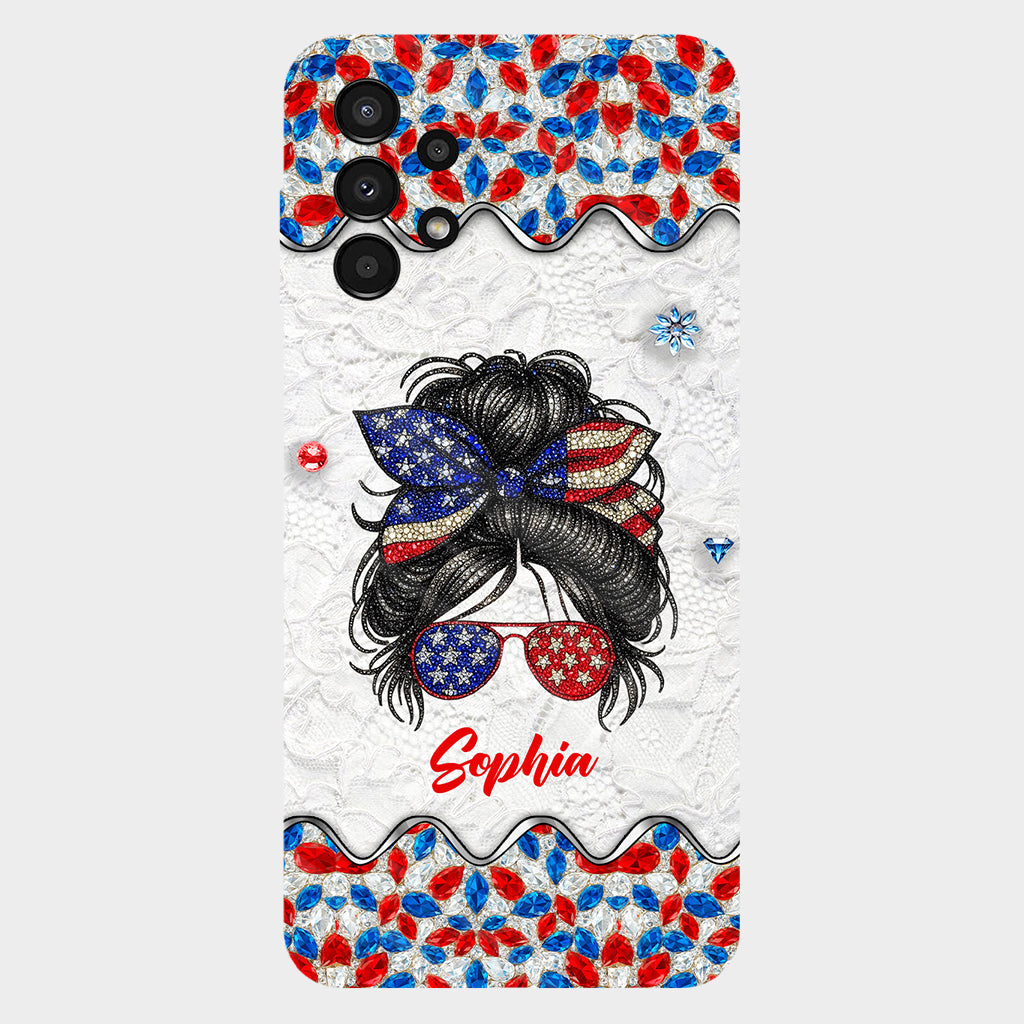 Messy Bun Girl - Personalized Independence Day/ 4th of July Full Print Phone Case