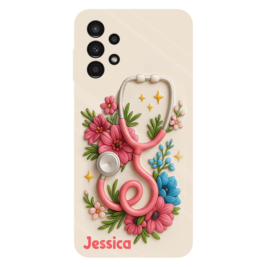 Floral Stethoscope - Personalized Nurse Full Print Phone Case