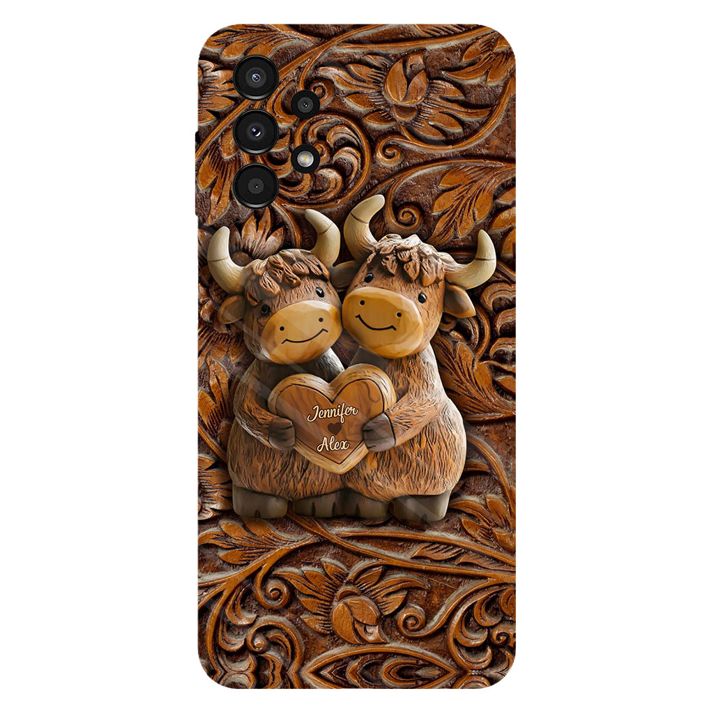 Couple de vaches des Highlands mignon - Coque de téléphone personnalisée avec imprimé intégral de vaches des Highlands