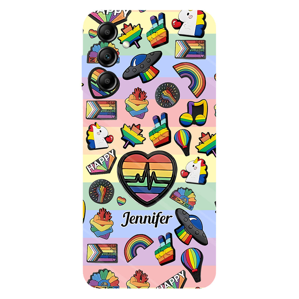 Coque de téléphone et support pour téléphone personnalisés « Arc-en-ciel de la fierté » avec impression intégrale, en soutien à la communauté LGBT.