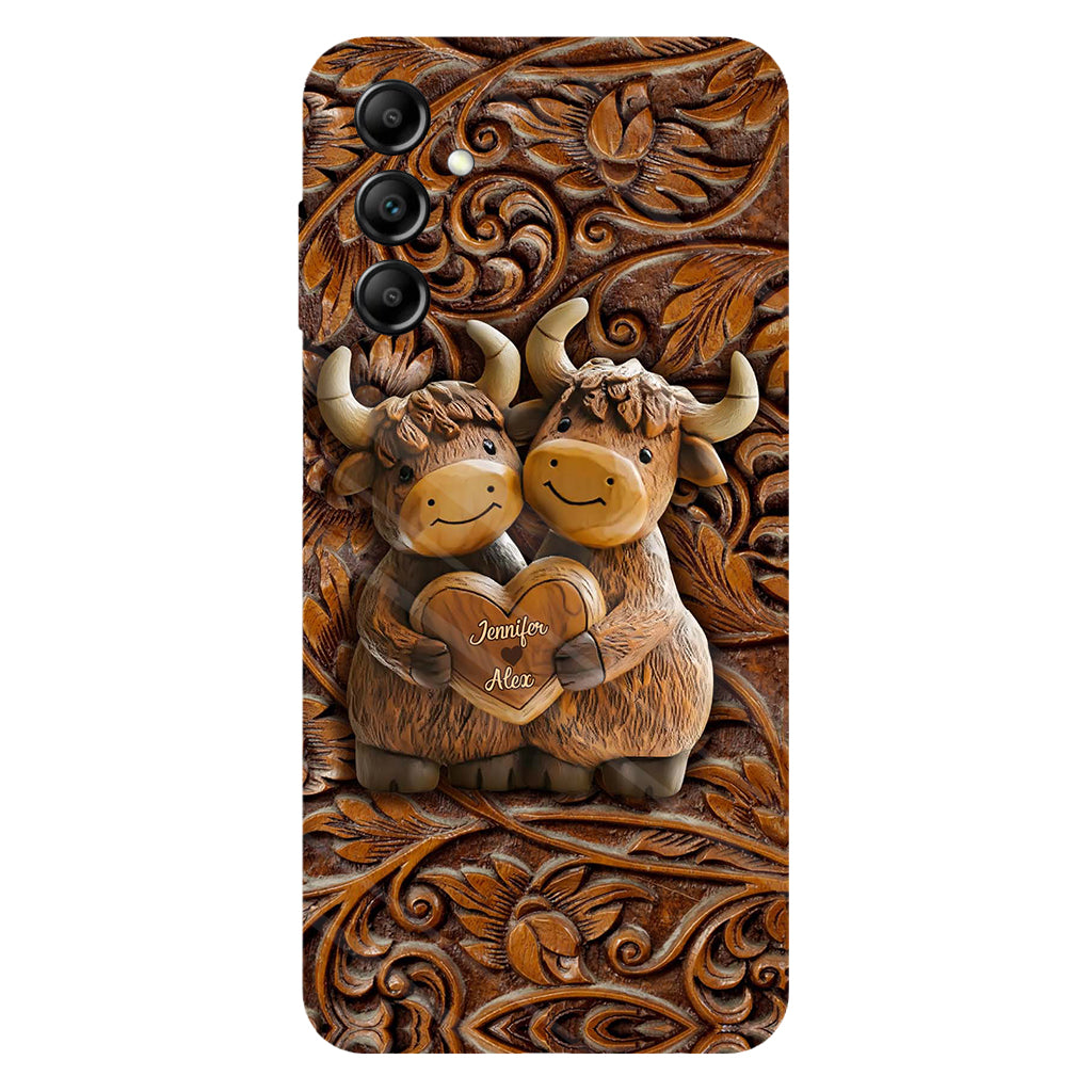 Couple de vaches des Highlands mignon - Coque de téléphone personnalisée avec imprimé intégral de vaches des Highlands