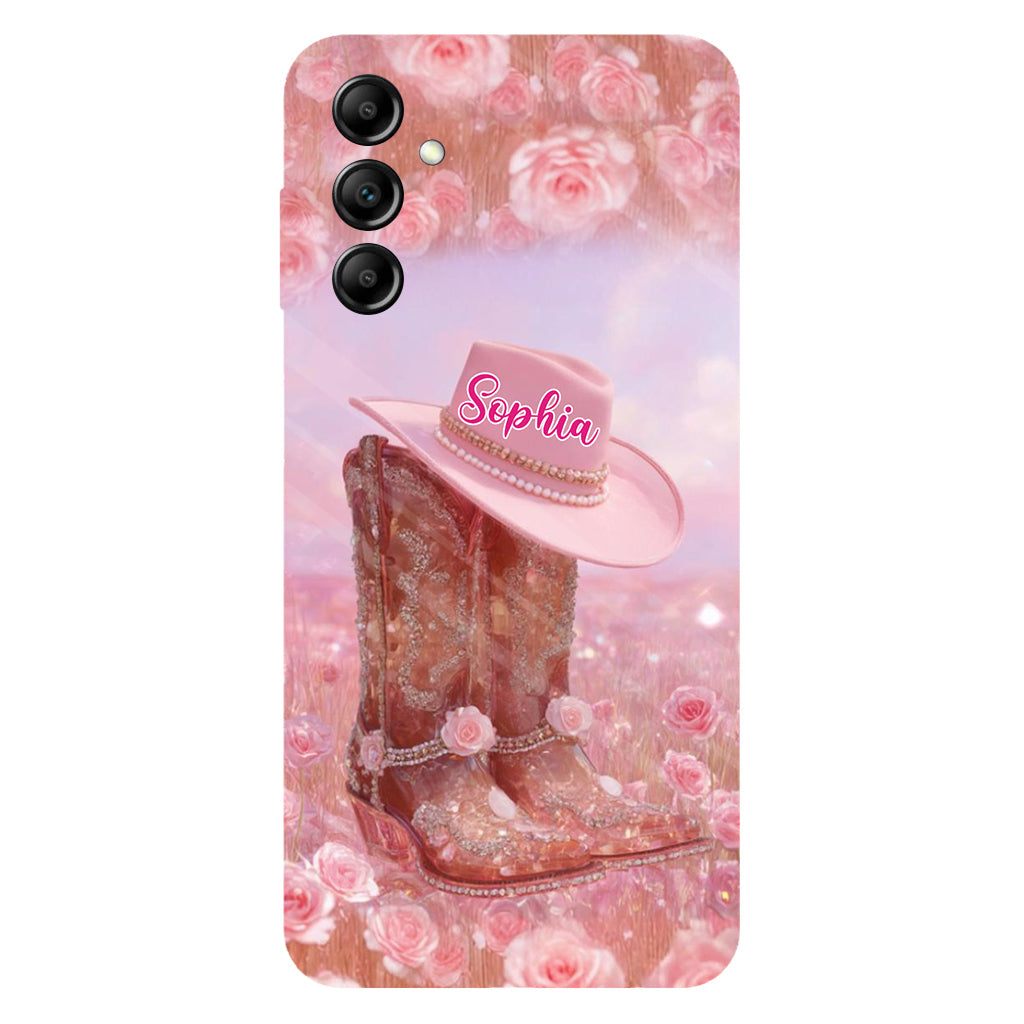 Florales Cowgirl-Motiv – Personalisierte Handyhülle und Handygriff mit Cowgirl-Vollbilddruck