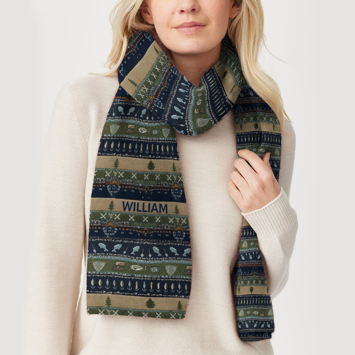 Hooked on Fishing - Personalized Fishing Knitted Scarf