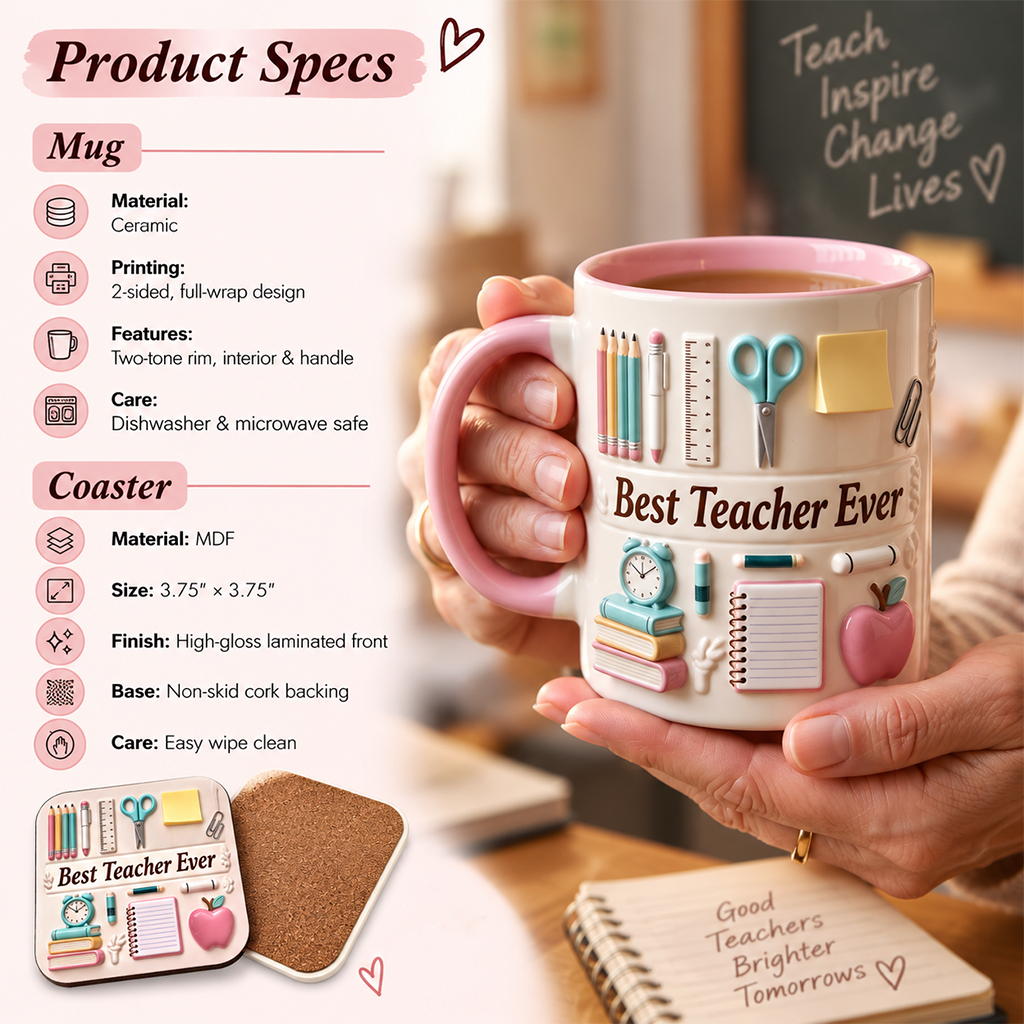 Meilleur professeur du monde - Mug et sous-verre personnalisés « Meilleur professeur »