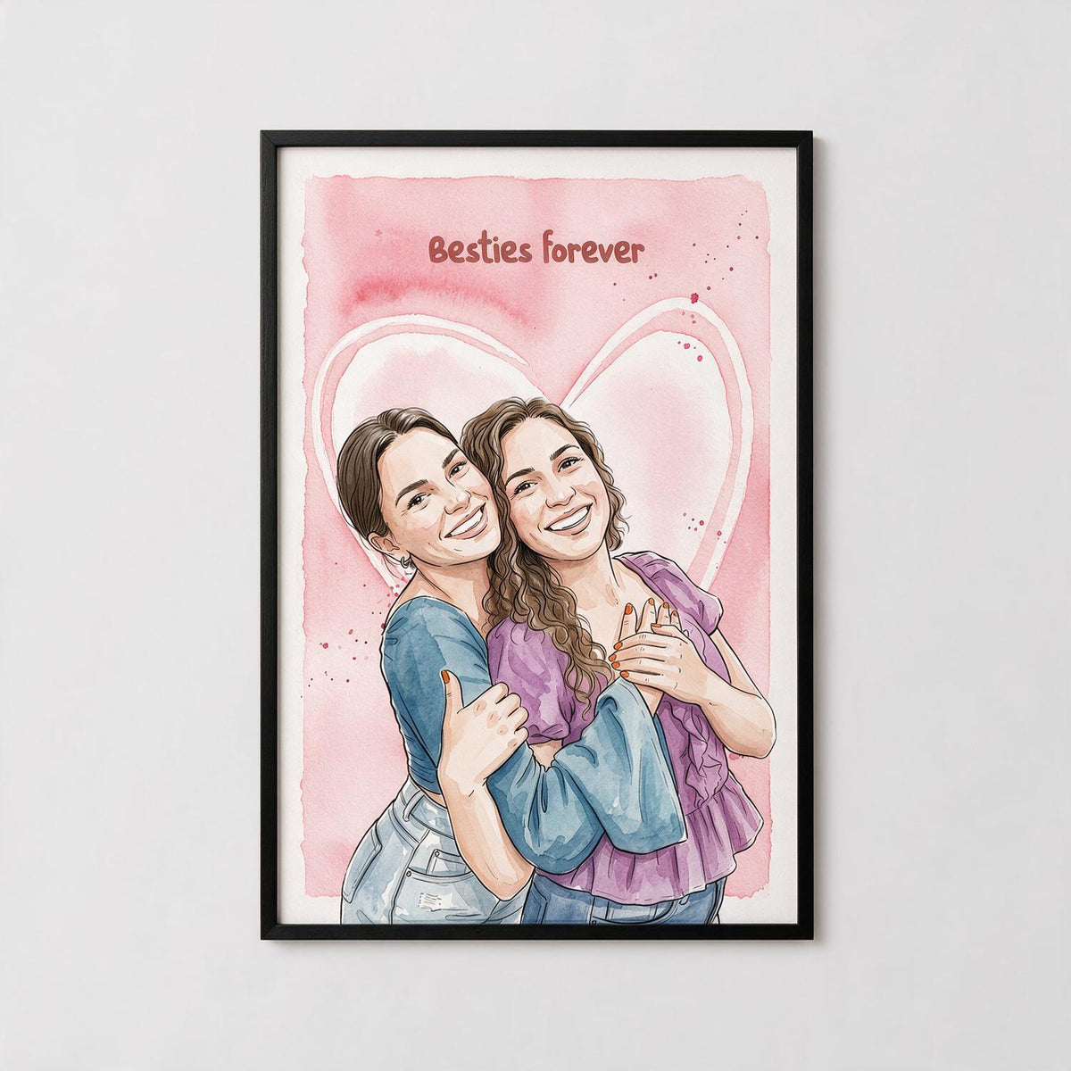 Personalized Besties Forever Watercolor Poster Custom Friend Gift