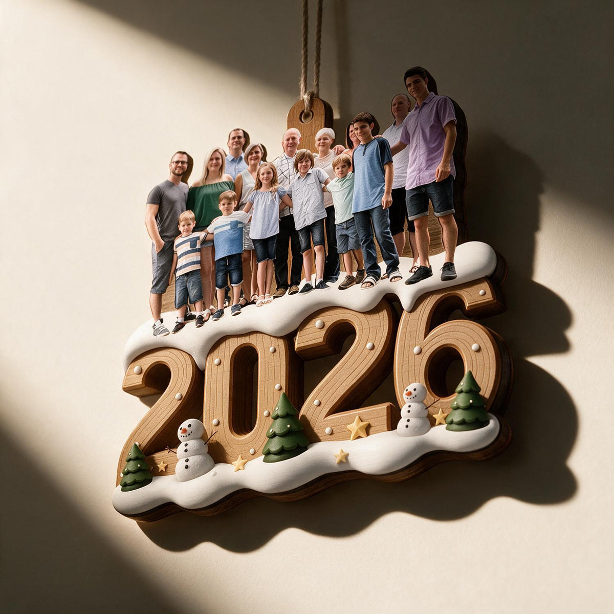Custom Photo Christmas 2026 Family Custom Shaped Wooden Ornament, Holiday Keepsake Gift