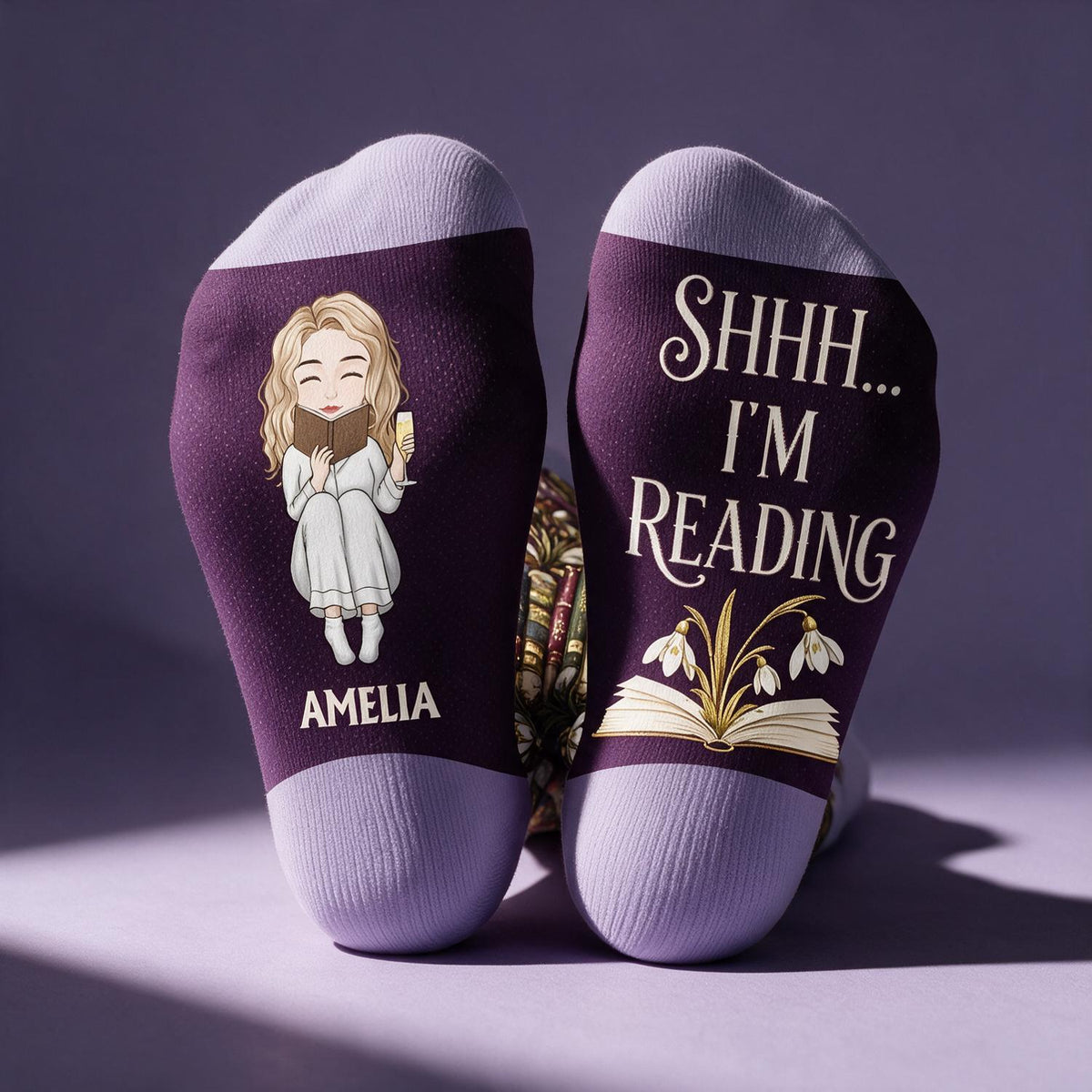 Personalized Shhh I'm Reading Crew Socks - Book Lover Gift for Women