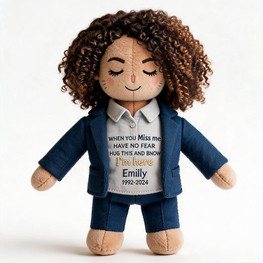 Custom Memorial Black Women Plush Doll - Personalized Black Mom Wife Memorial Bear, Comforting Grief Keepsake Gift