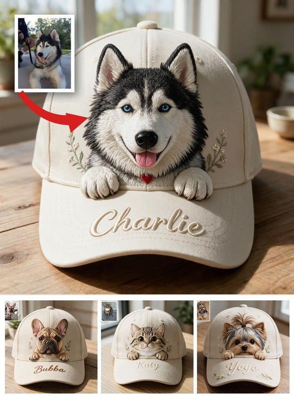 Personalized Fluffy Blue-Eyed Siberian Husky Classic Cap Custom Pet Hat Gift for Husky Lovers Outdoor Sun Protection