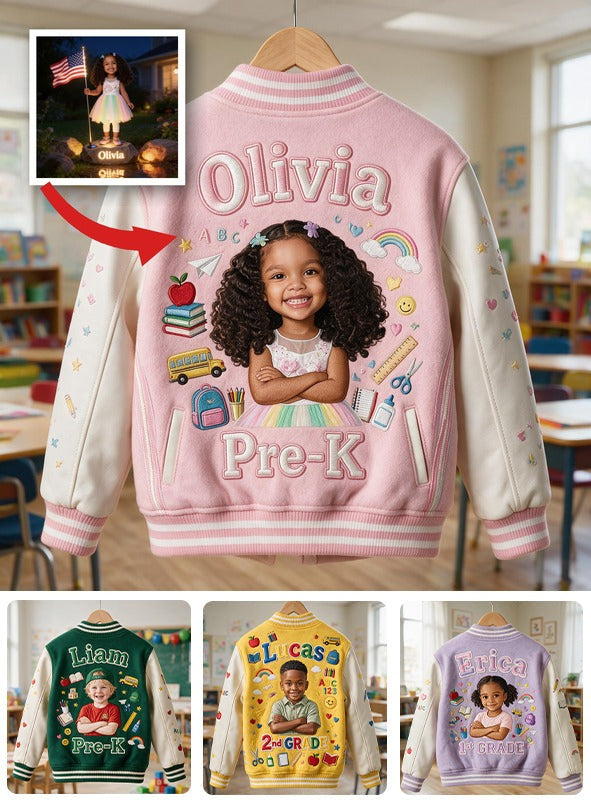 Personalisierte Pastellrosa Varsity-Jacke für Mädchen - Geschenk zur Schule