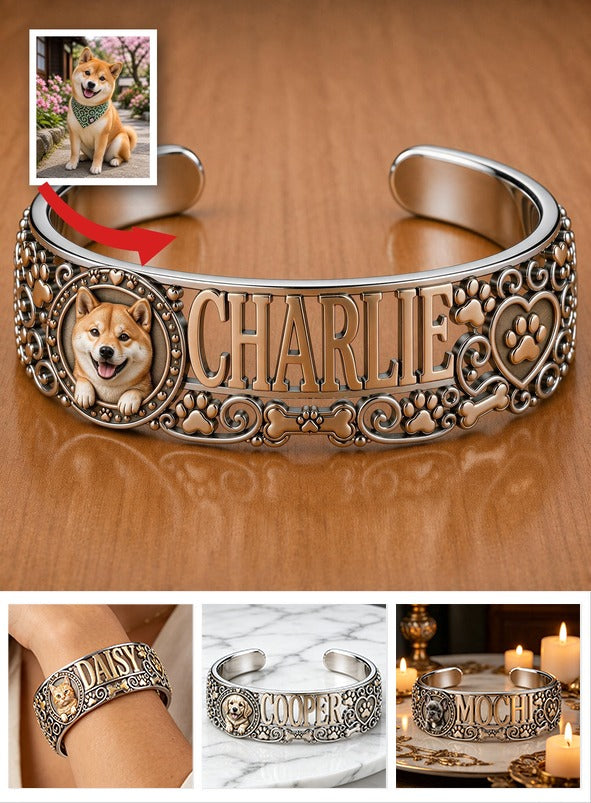 Personalized Smiling Tan Shiba Inu Cuff Bracelet Custom Name Jewelry Gift for Shiba Dog Lovers