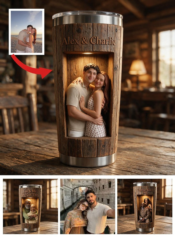 Personalized 'You & Me We Got This' 3D Embracing Young Couple Tumbler, Romantic Anniversary Gift for Couples