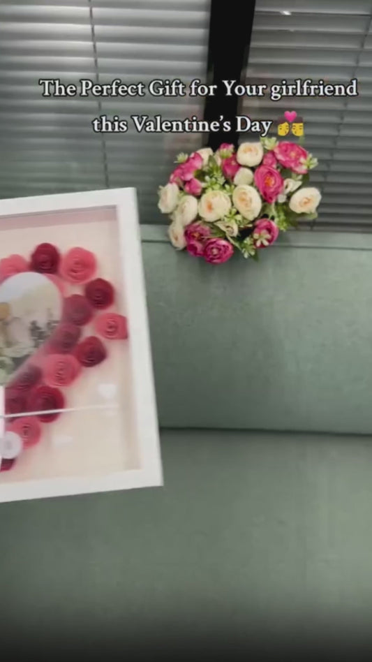 Custom Photo Scannable QR Code Favorite Song - Personalized Couple Flower Shadow Box