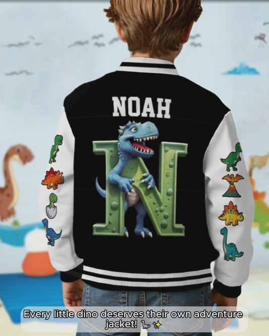 Initial Dinosaurs For Boys And Girls - Personalized Kid Varsity Jacket