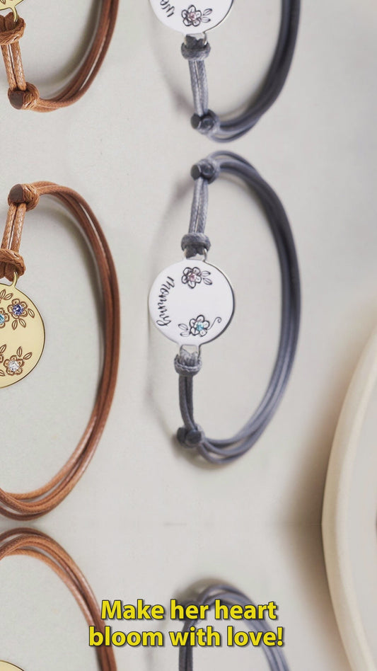 Round Pendant Bracelet With Birth Stones - Personalized Mother Round Pendant Bracelet