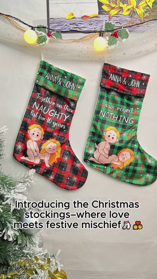 Together On The Naughty List - Personalized Couple Christmas Stockings