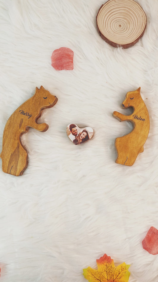 Bear Couple - Personalized Couple Wooden Art Puzzle