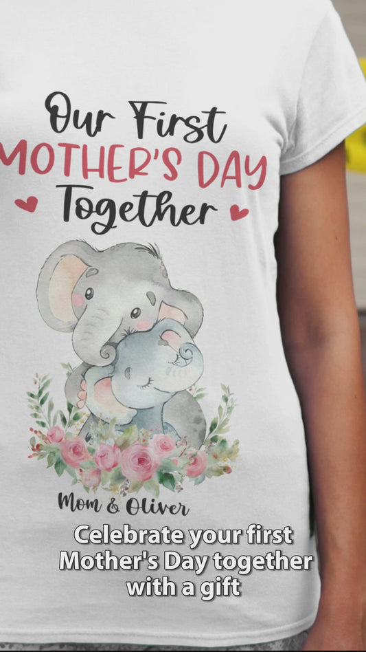 Our First Mother's Day Together - Personalized Mother T-shirt And Baby Onesie