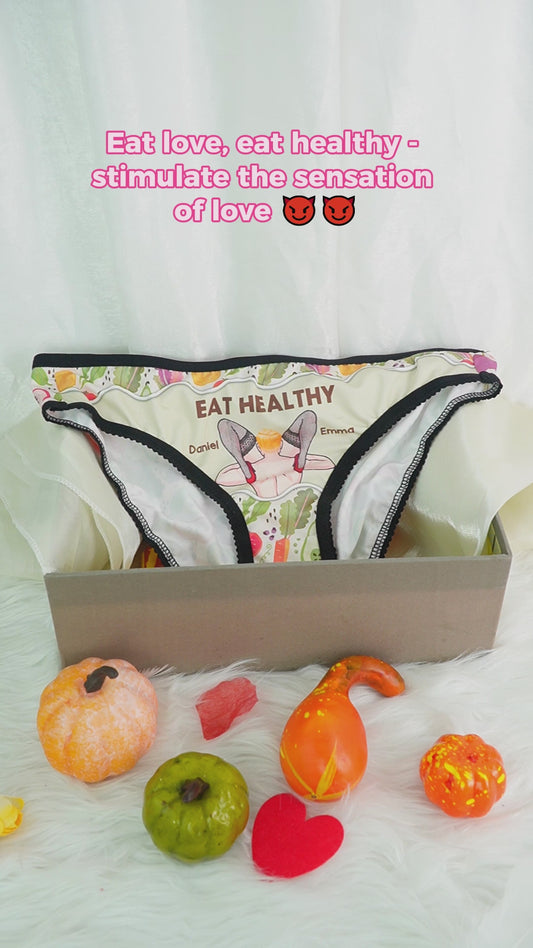 Eat Healthy - Personalized Couple Lace Border Women Briefs