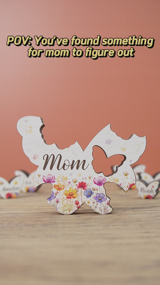 Mom Butterly Wild Flowers - Personalized Mother Shaped Wooden Puzzle
