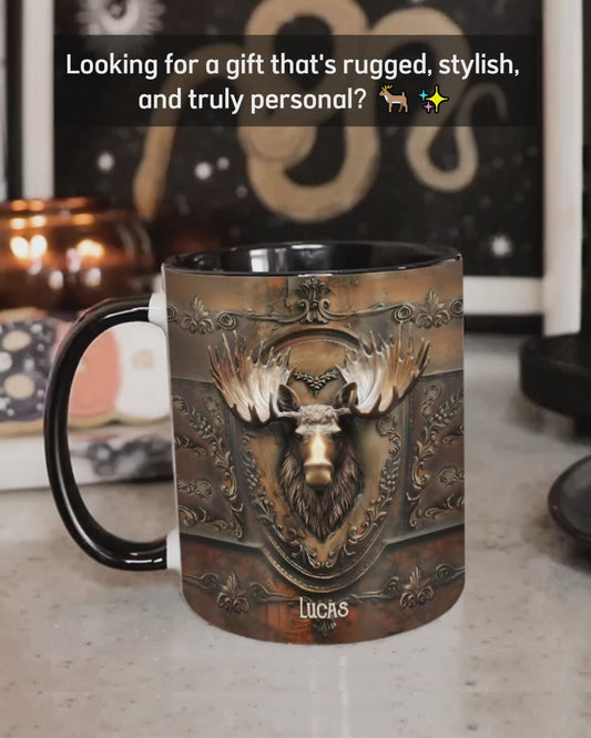 Mug personnalisé à motif de chasse : orignal, dinde sauvage, renard et canard.
