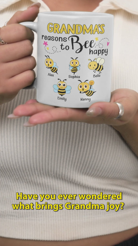 Grandma's Reasons To Bee Happy - Personalized Bee Mug