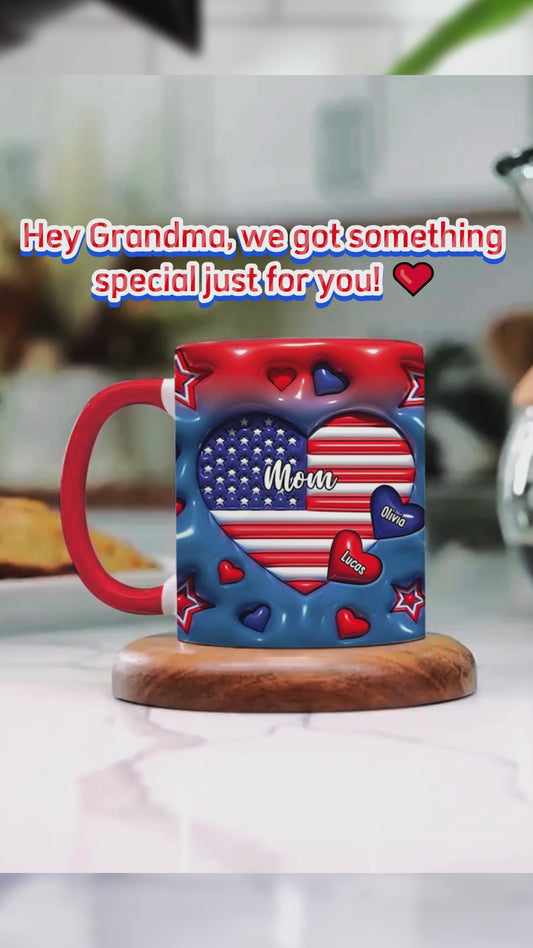 Grandma & Grandkids Puff Heart Flag - Personalized Grandma Accent Mug