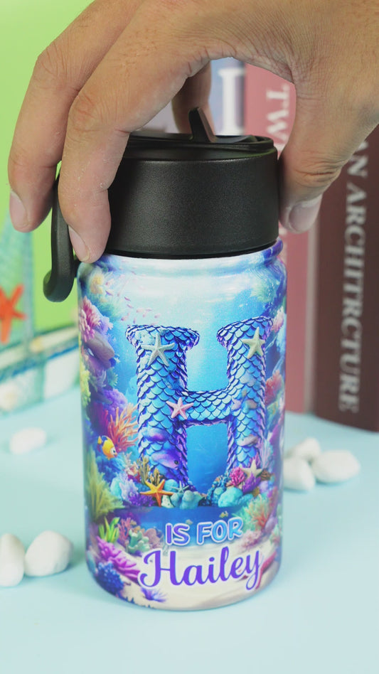 Beautiful Mermaid Alphabet - Personalized Kid Kids Water Bottle