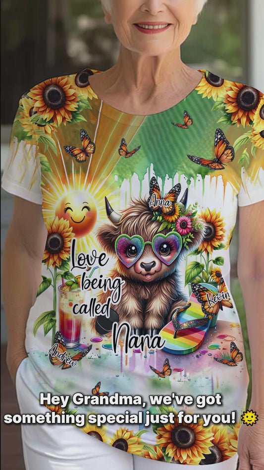 Love Being Called Grandma Highland Cow Summer Vibes - Personalized All Over Shirt