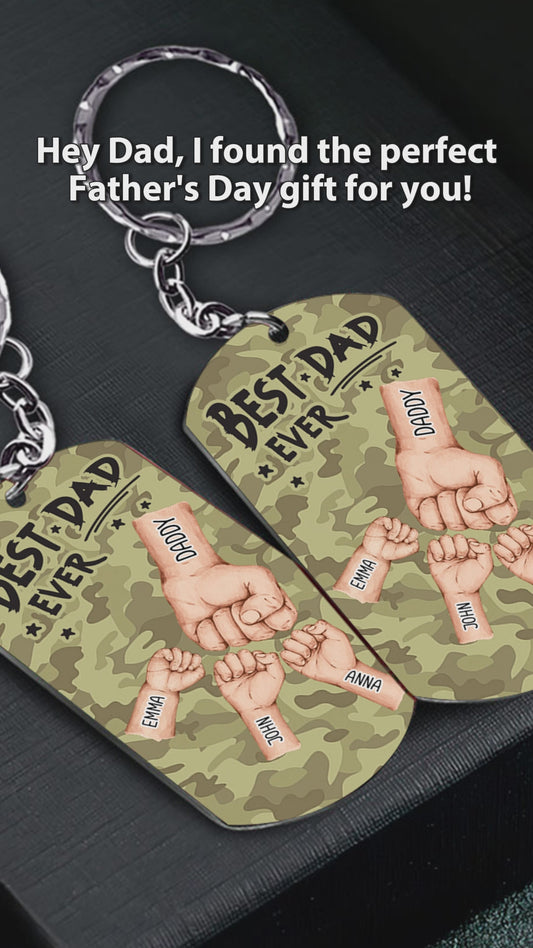 Best Dad Ever Camo Pattern Fist Bump - Personalized Father Stainless Steel Keychain