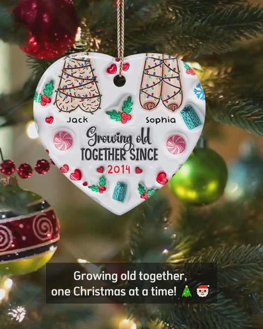 Growing Old Together - Personalized Couple Ceramic Heart Ornament
