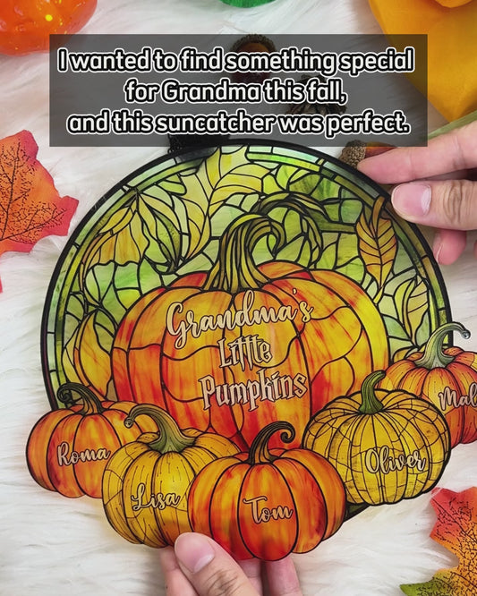 Petites citrouilles de grand-mère - Ornement attrape-soleil personnalisé à suspendre à la fenêtre « Grand-mère » (titre au choix) 
