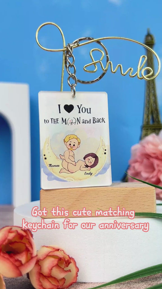 Love You To The Moon And Back - Personalized Couple Keychain