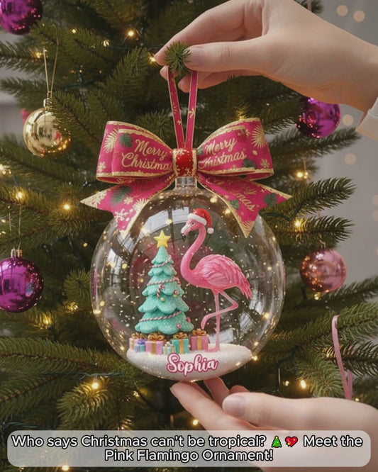 Merry Christmas - Personalized Flamingo Ornament