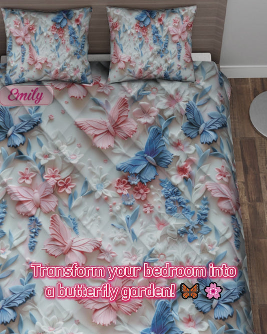 Pink And Blue Butterflies - Personalized Butterfly Quilt Set