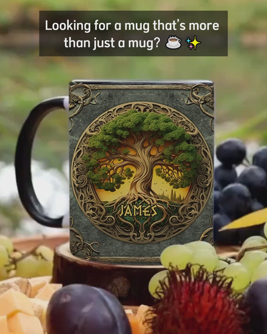 Mug personnalisé style rustique inspiré de la mythologie scandinave et de l'Arbre de Vie - Mug à accent irlandais