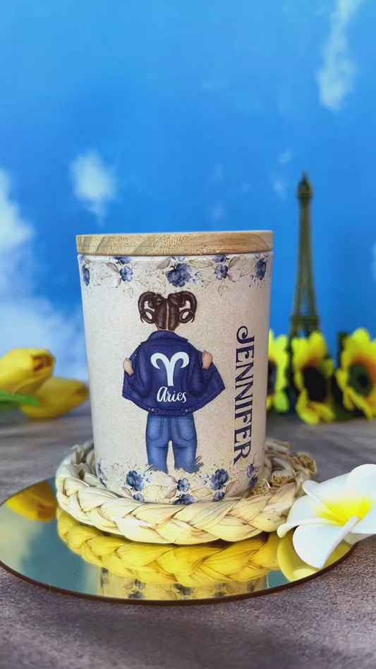 Zodiac Denim Girl - Personalized Horoscope Candle With Wooden Lid