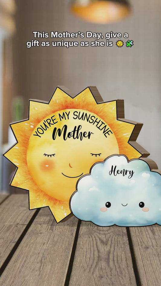 Mom You Are My Sunshine Sun And Clouds - Personalized Mother Shaped Wooden Puzzle