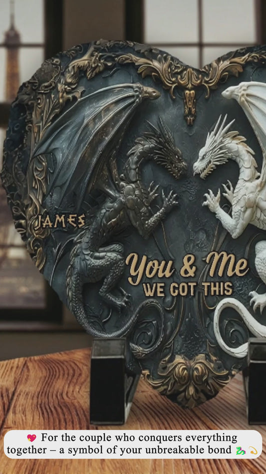 Toi et moi, on gère ! - Pierre personnalisée en forme de cœur et de dragon