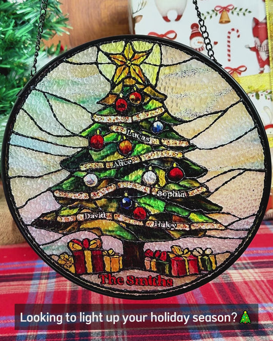 Merry Christmas - Personalized Family Stained Glass Suncatcher