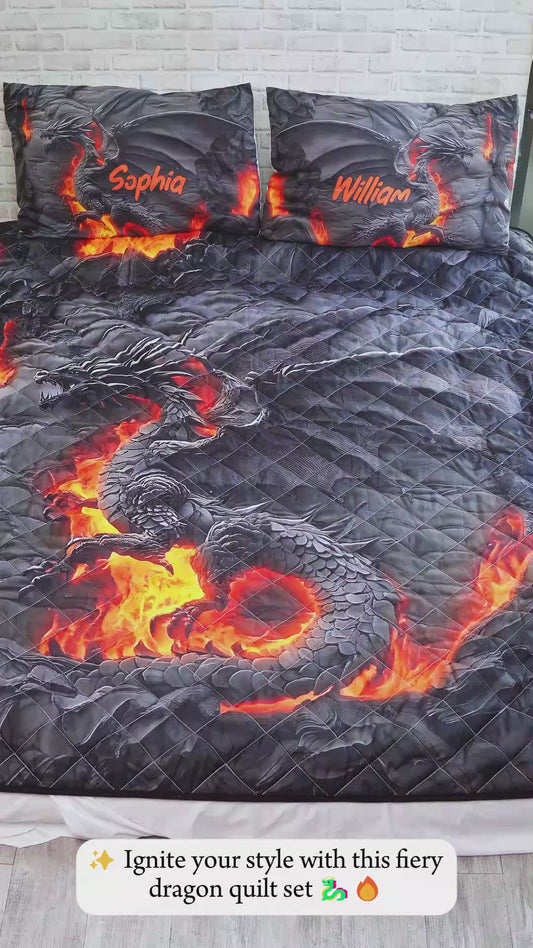Fire Dragon - Personalized Dragon Quilt Set